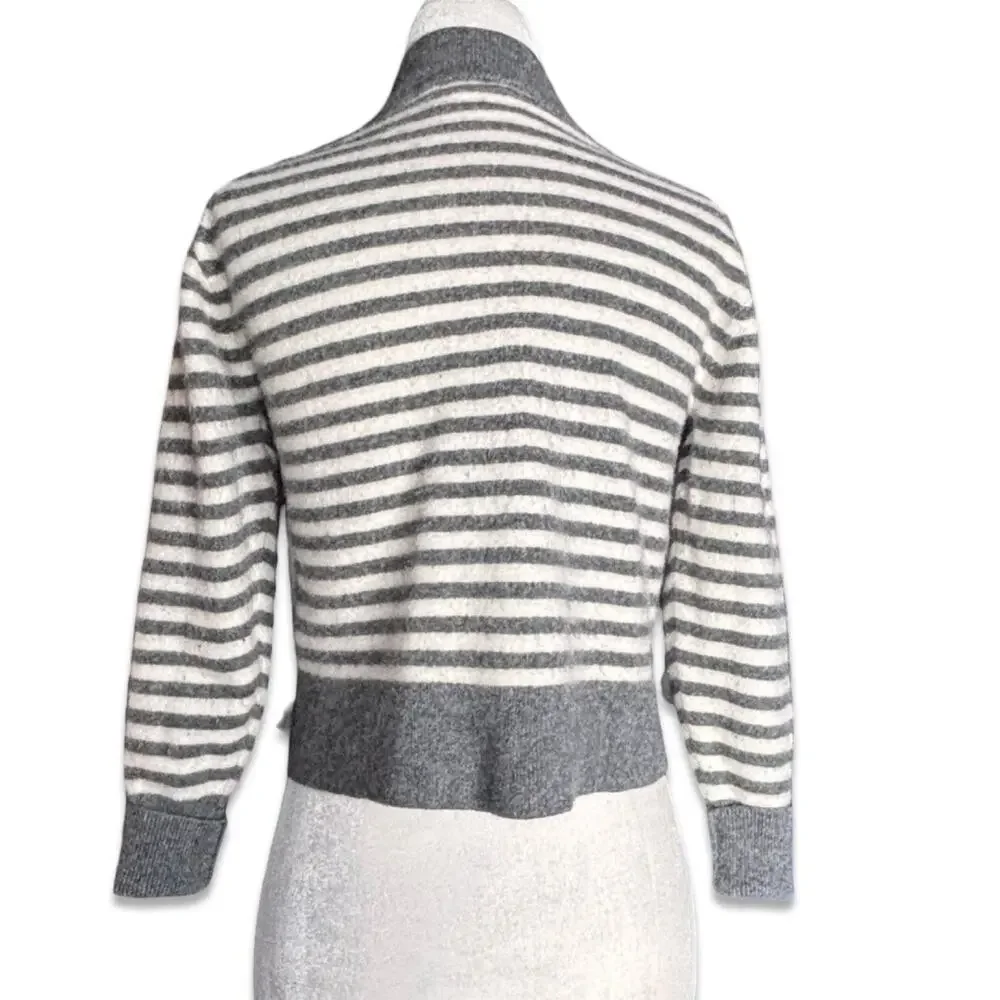 Everlane Striped Cashmere Mock Neck Sweater Gray White Small Cropped Knit